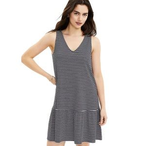 LOFT Black and White Striped Sleeveless V-Neck Mini Dress